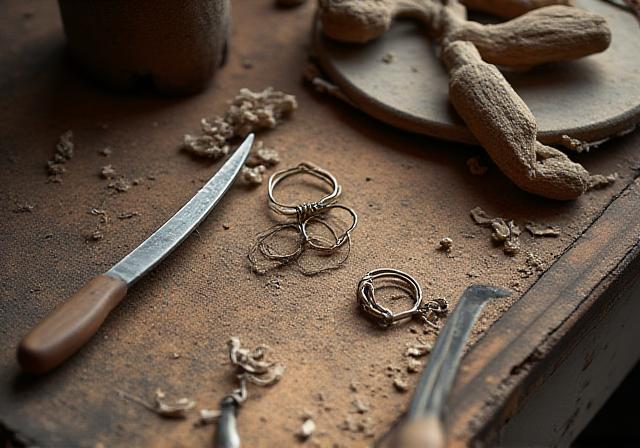 Artigiano al lavoro su un tavolo di legno antico